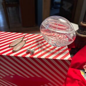 EUC bundle of pink drop earrings, crystal earrings, clear glass oval container